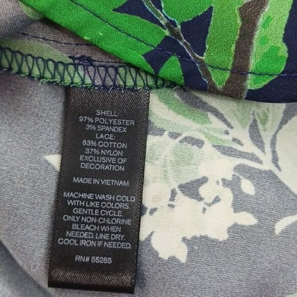 Express Blouse Blue Floral Bird Print Lace 3/4 Sleeve Womens Size XS - Picture 7 of 7